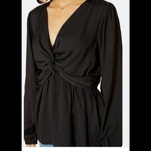 Pleione v-neck polka dotted  twist front tunic top with long sleeve NWT